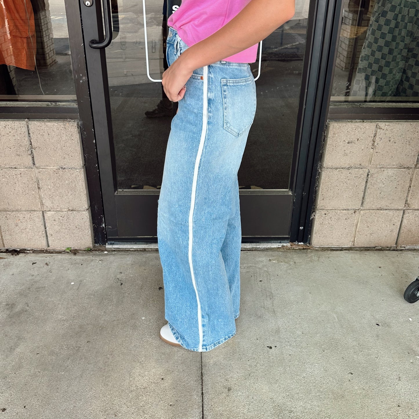 CELLO High Rise Wide Leg Striped Jean