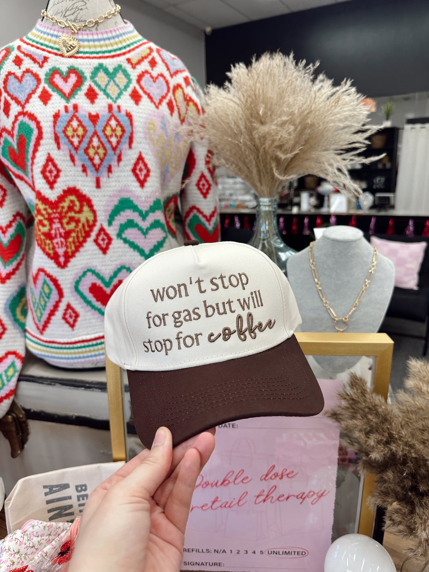 Won’t Stop For Gas Will For Coffee Embroidered Trucker Hat