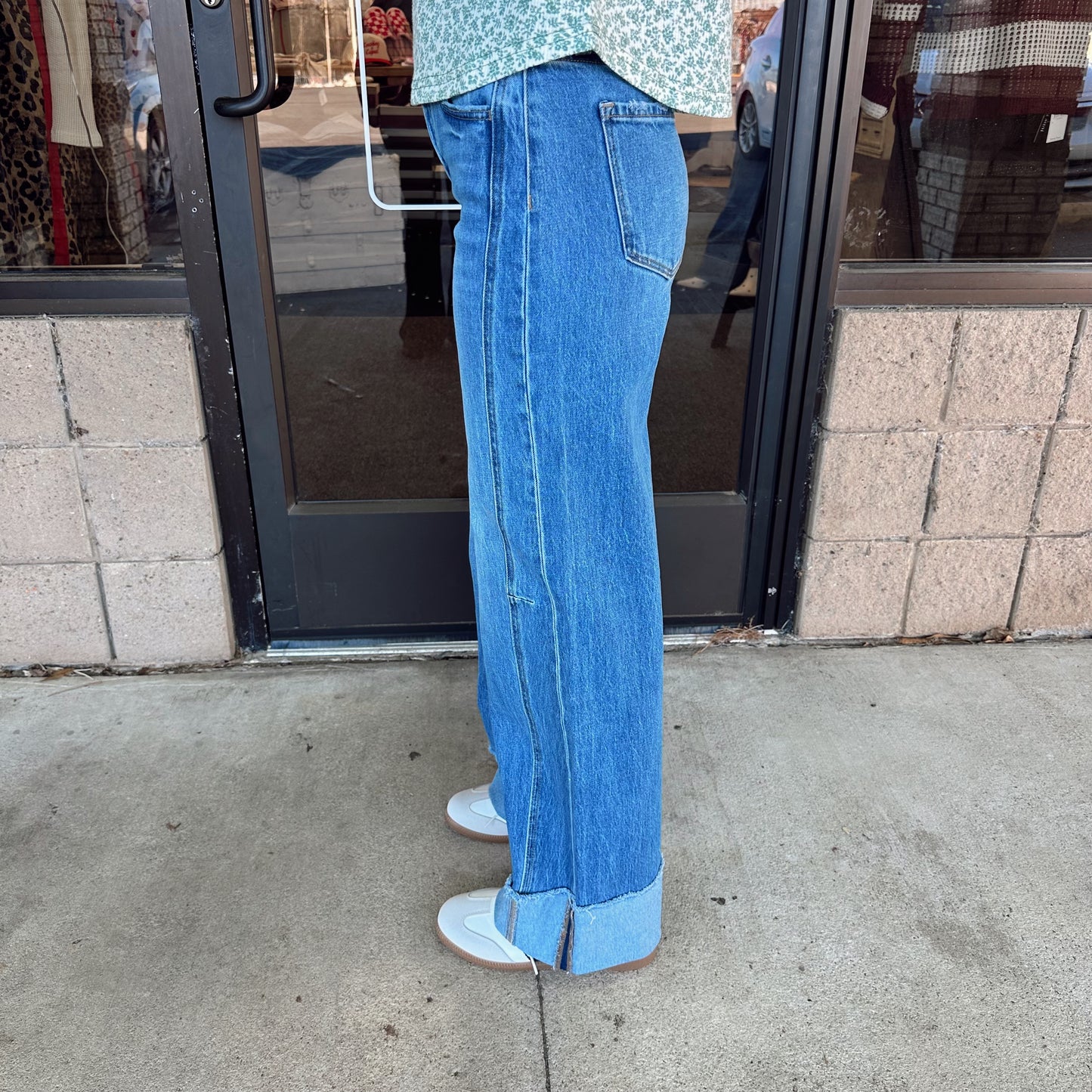 High-Rise Cuffed Wide Leg Vervet Jean