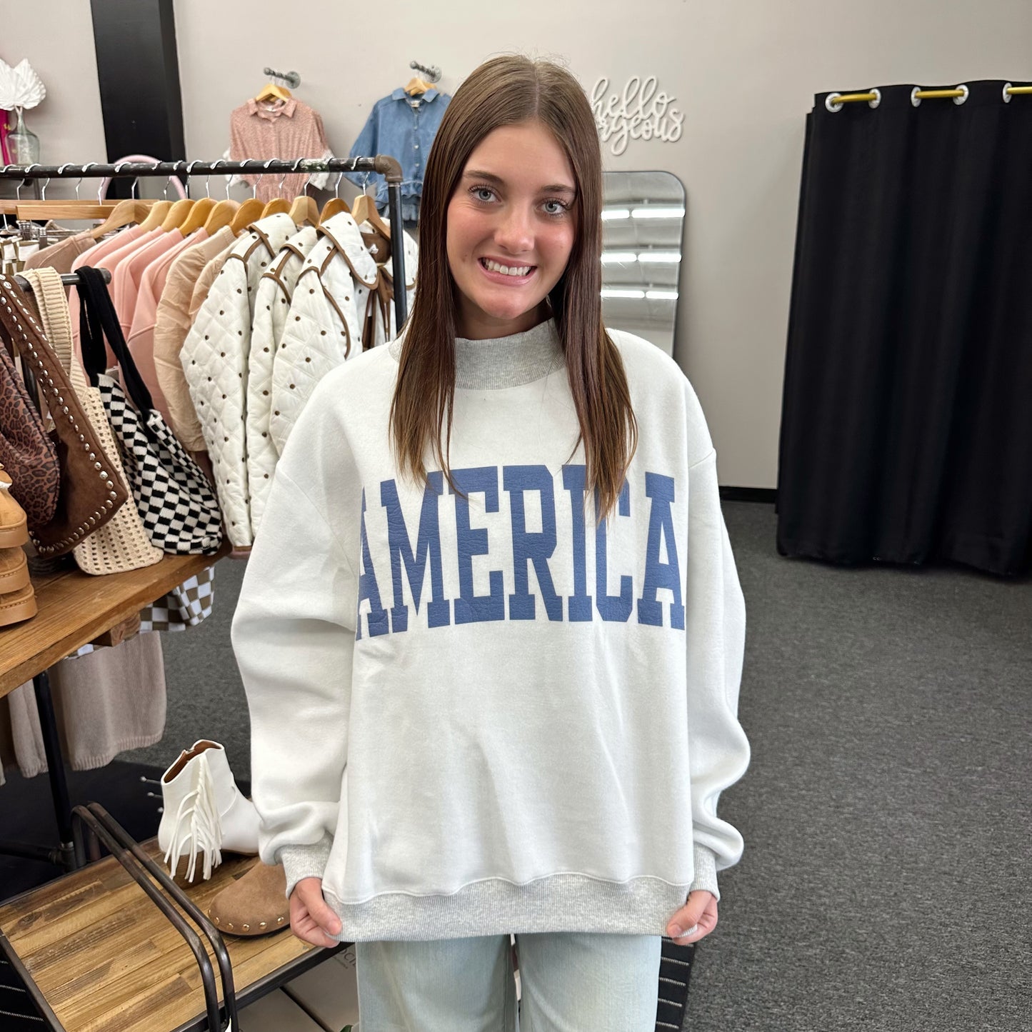 BucketList USA/AMERICA Reversible Mockneck Sweatshirt