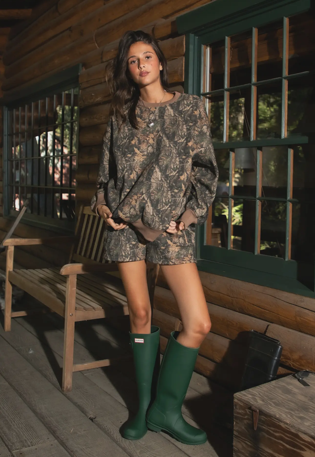 Bayou Woodland Camo Fleece Mid Rise Shorts