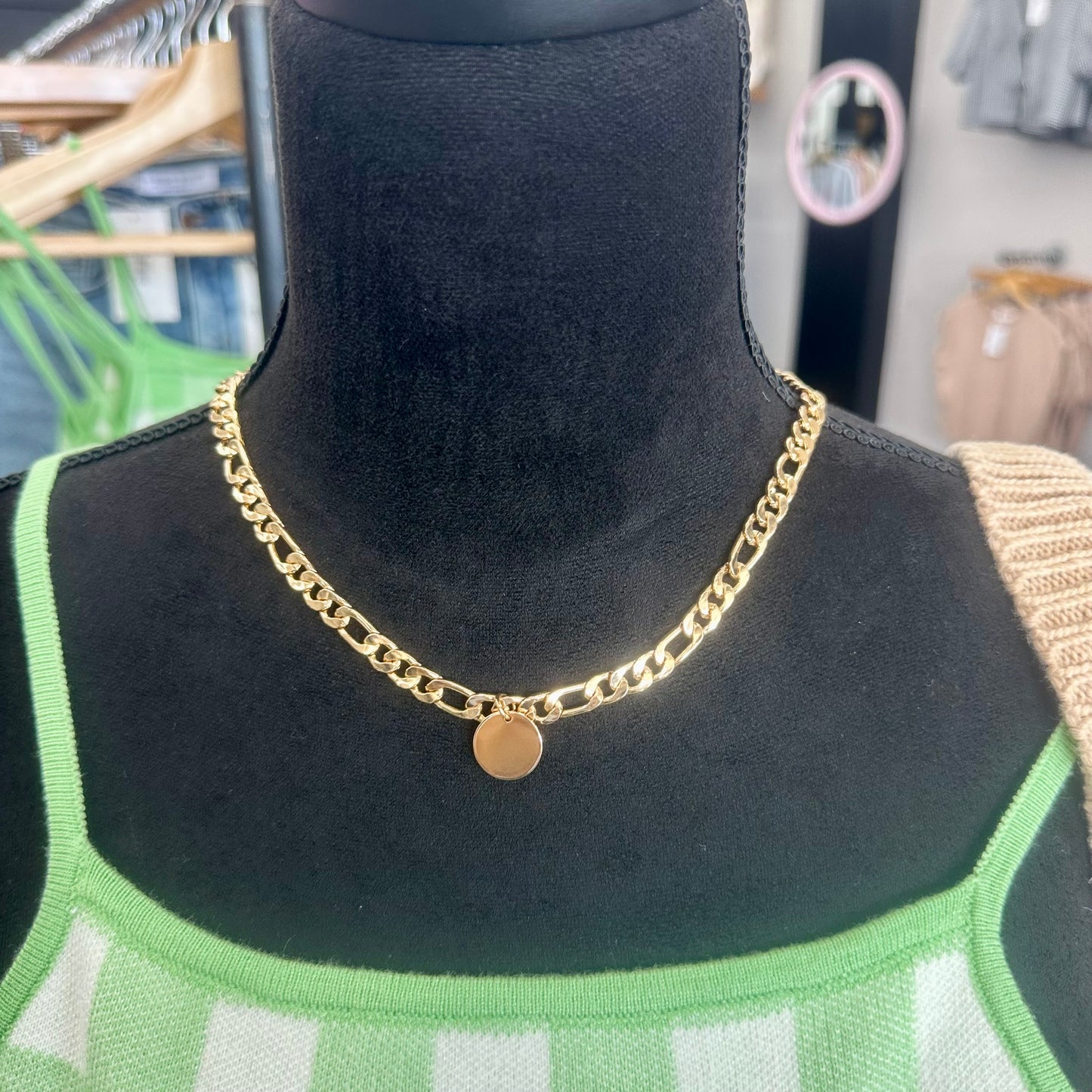 Curb Chain Coin Charm Necklace