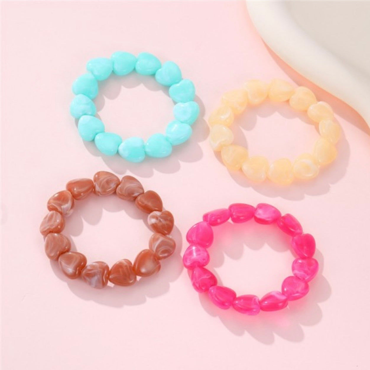Color-block Heart Beaded Resin Stretch Bracelet