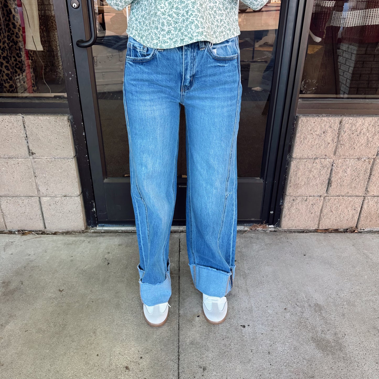 High-Rise Cuffed Wide Leg Vervet Jean