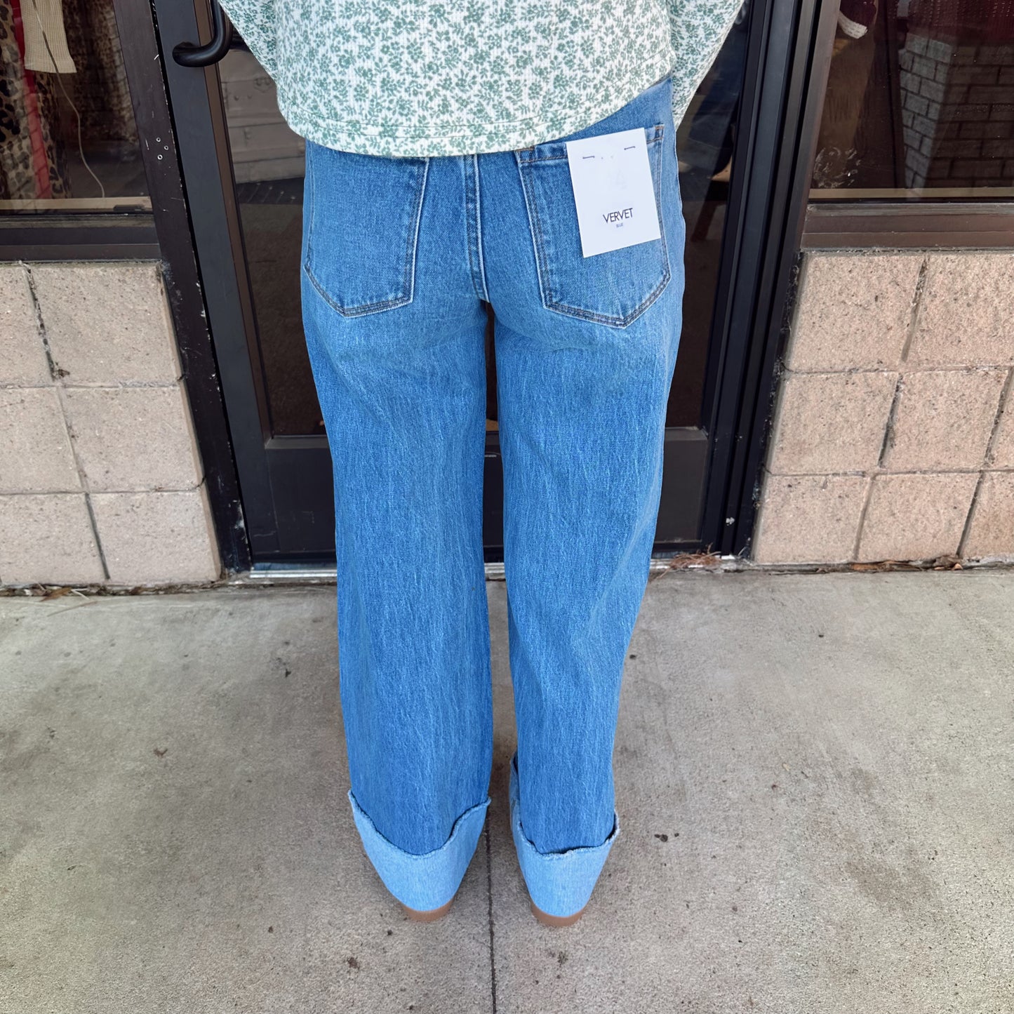 High-Rise Cuffed Wide Leg Vervet Jean