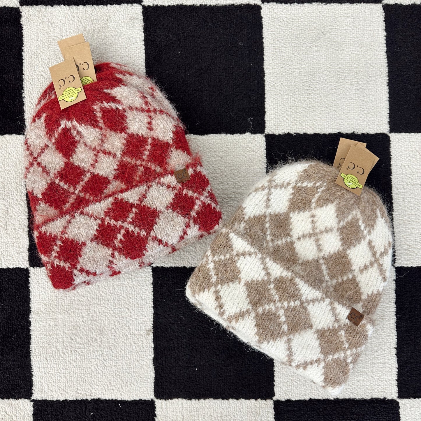 Argyle Knit Cuffed Beanie