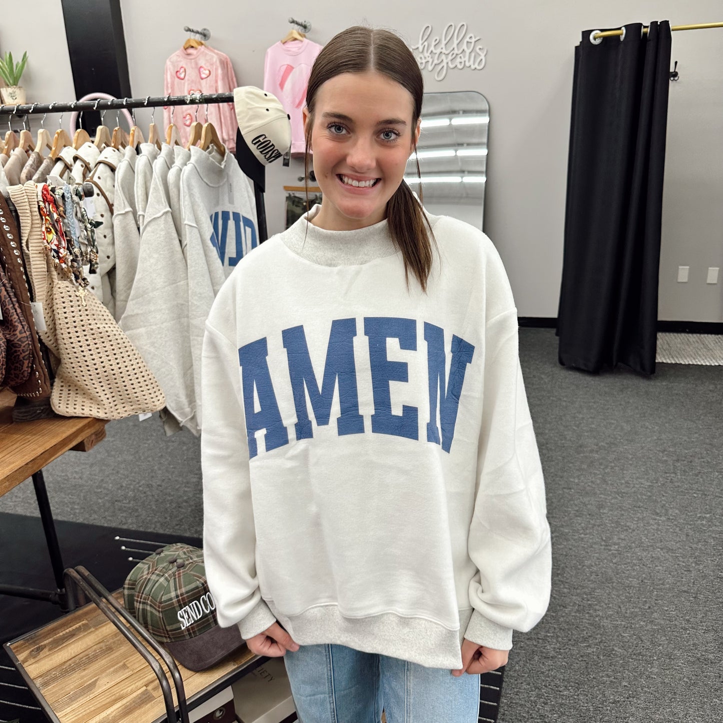 BucketList WWJD & AMEN Reversible Mockneck Sweatshirt