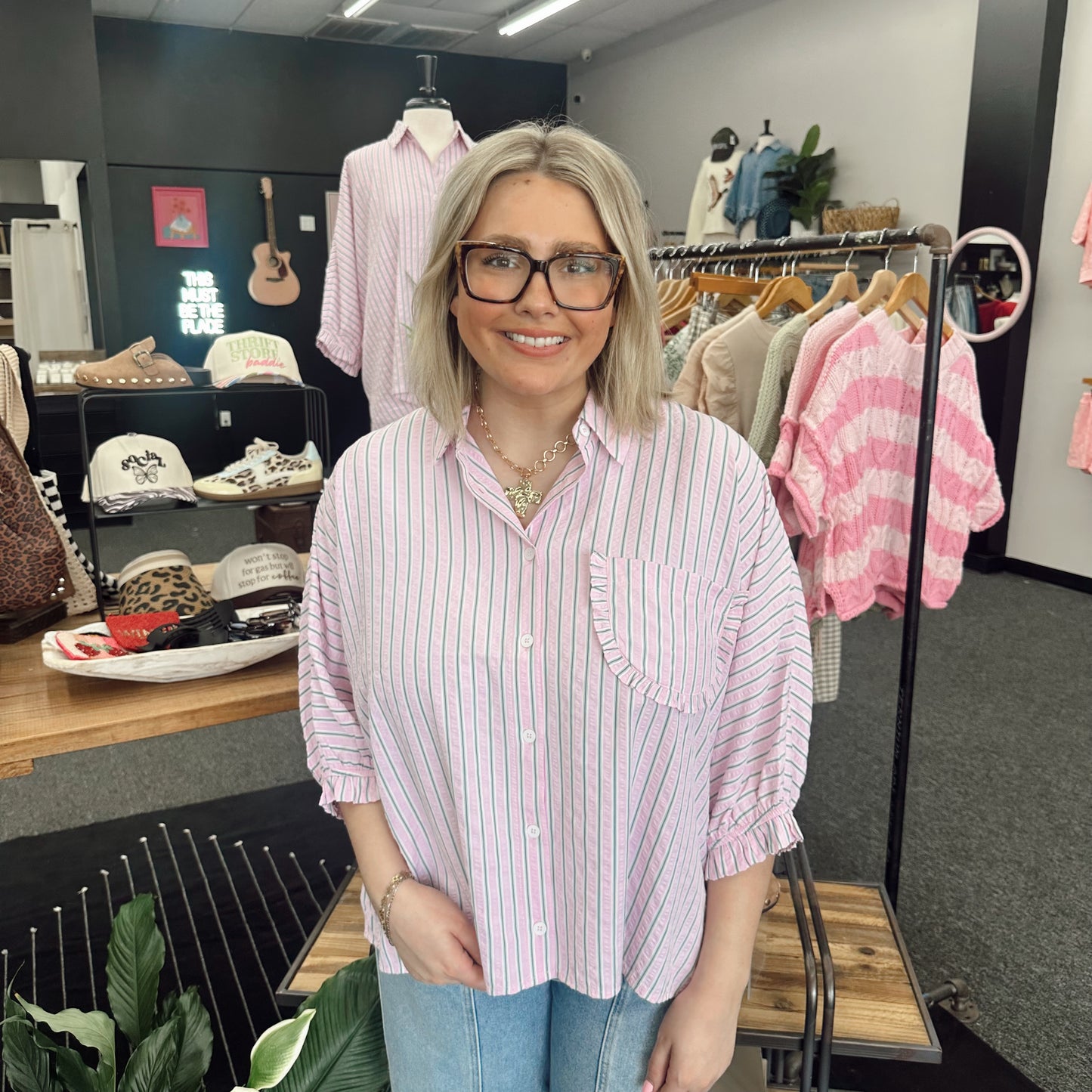 Bubblegum Striped Button Down Oversized Top