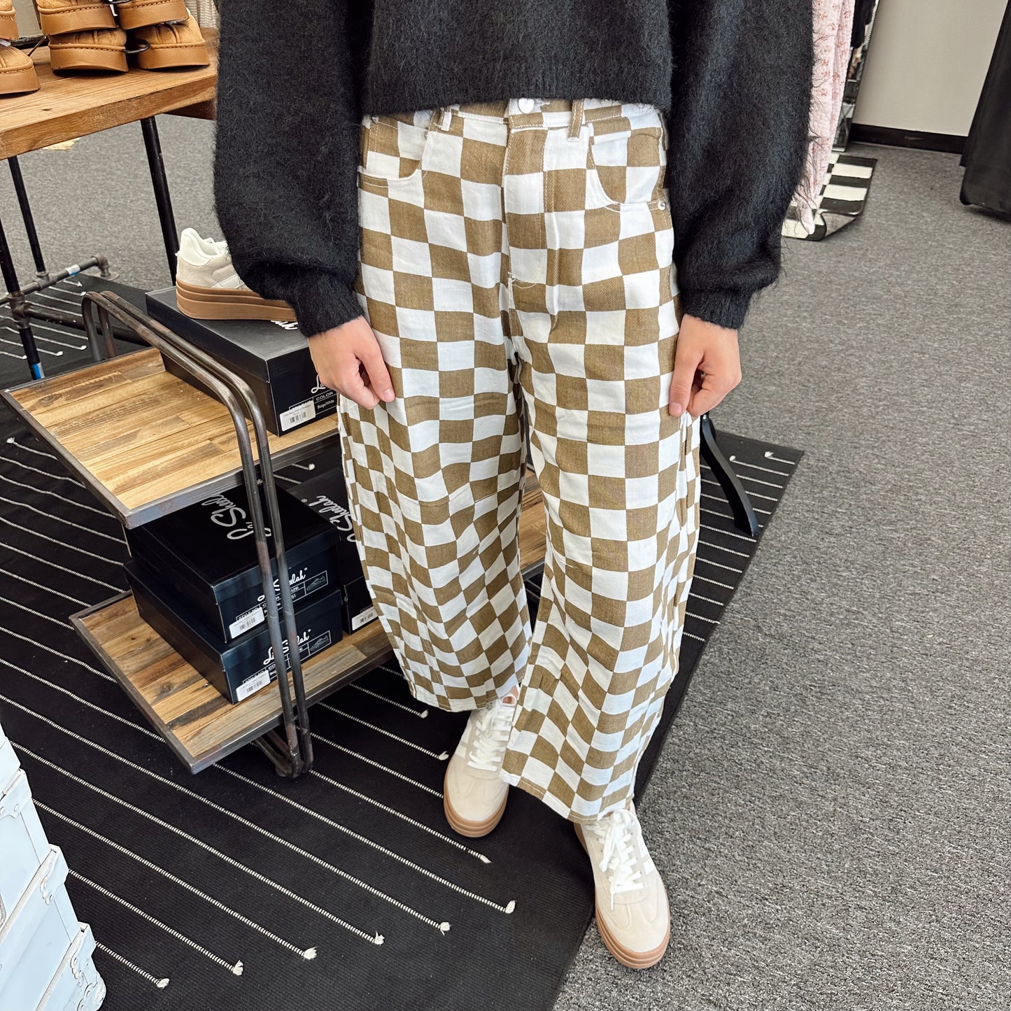Checkered Printed Barrel Denim Pant