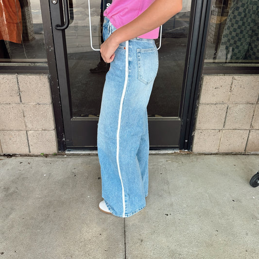 CELLO High Rise Wide Leg Striped Jean