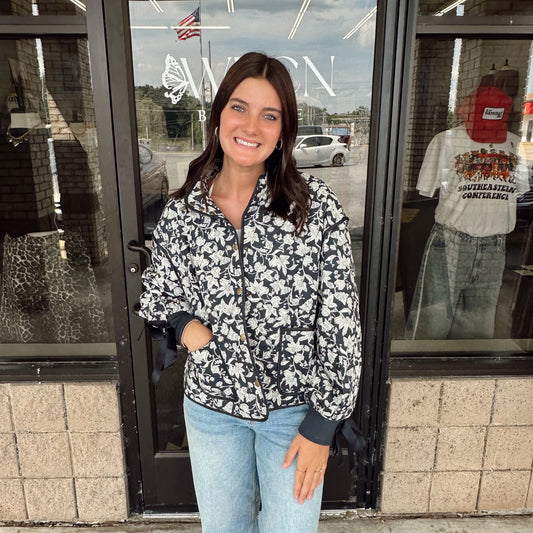 Midnight Moves Floral Quilted Jacket
