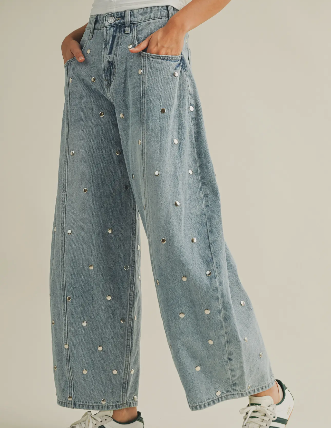 Studded Barrel Denim Pant