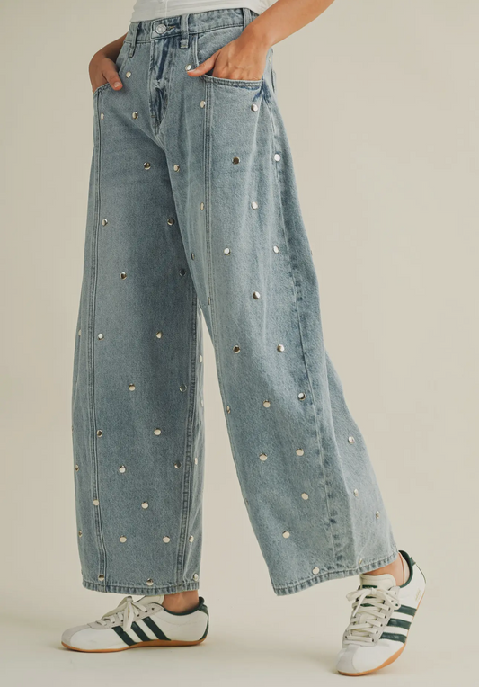 Studded Barrel Denim Pant