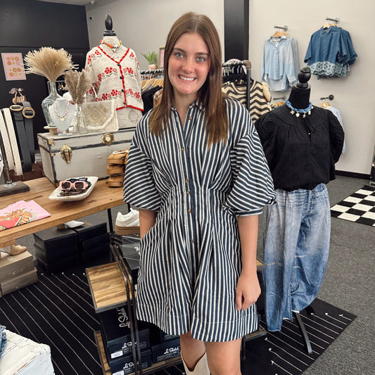 Denim Bubble Sleeve Mini Dress