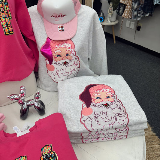 Pretty in Pink Sequin Santa Crewneck