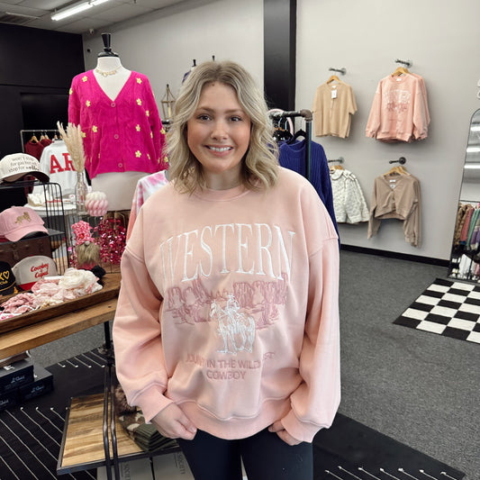 “Western” Embroidered Oversized Crewneck