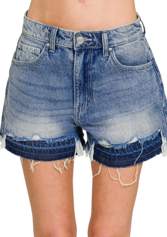 Distressed Double Hem Denim Shorts
