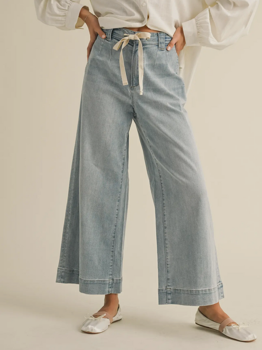 Washed Denim Tie Front Pants (PREORDER)