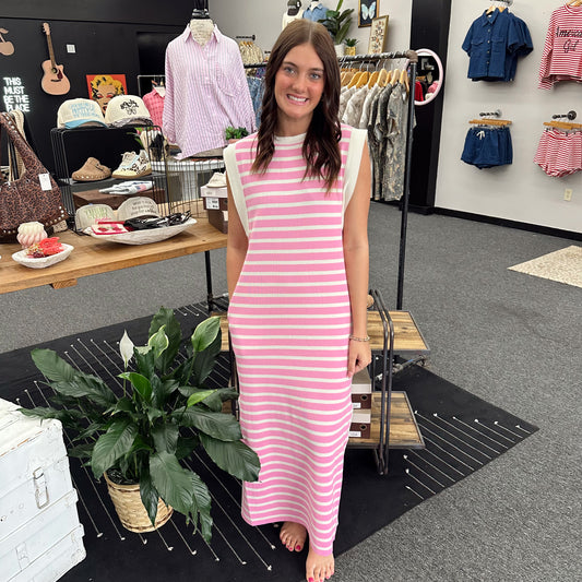 Strawberry Stripe Knit Maxi Dress