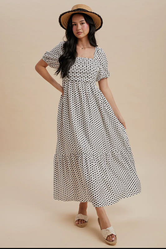 Pleated Polka Dot Maxi Dress (PREORDER)