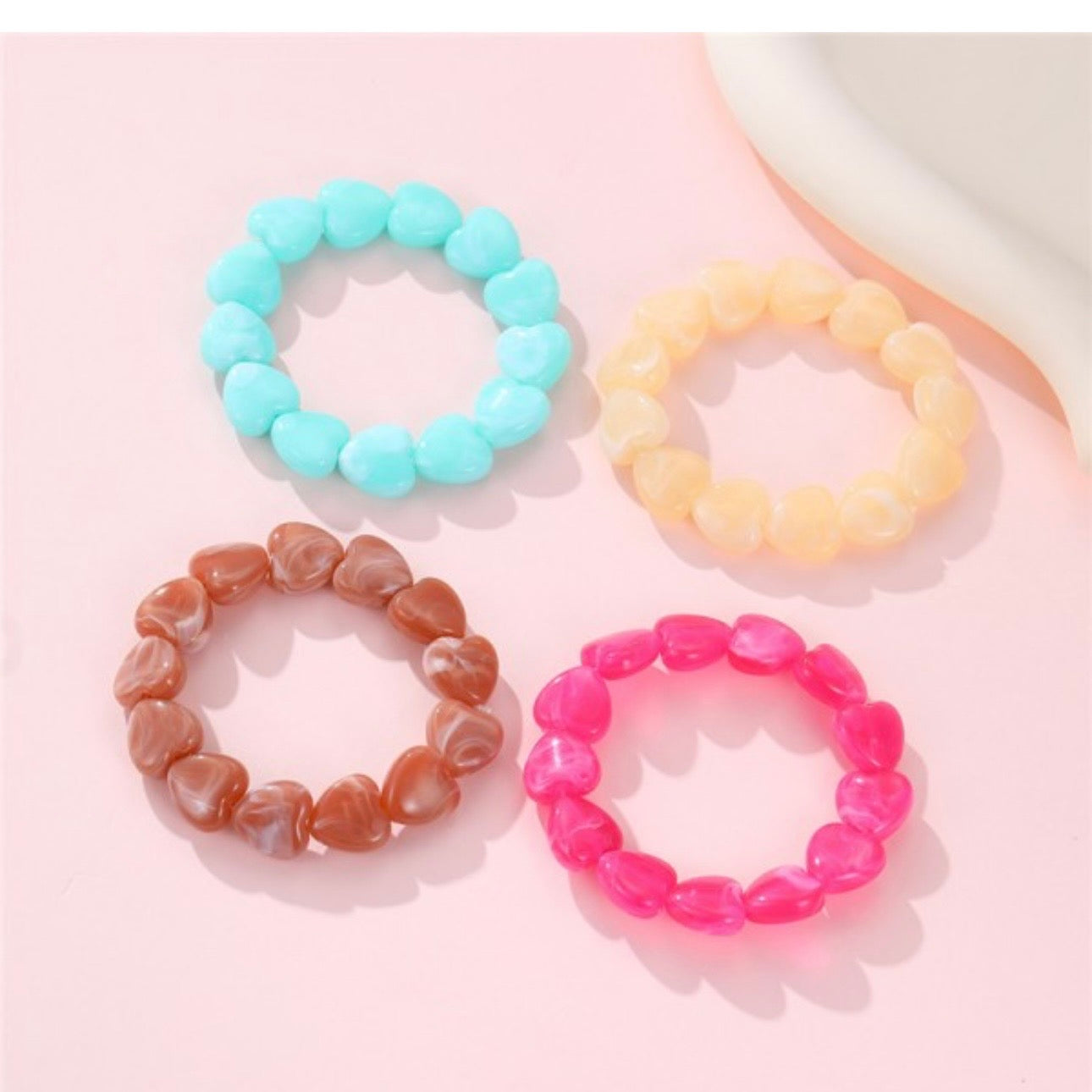 Color-block Heart Beaded Resin Stretch Bracelet