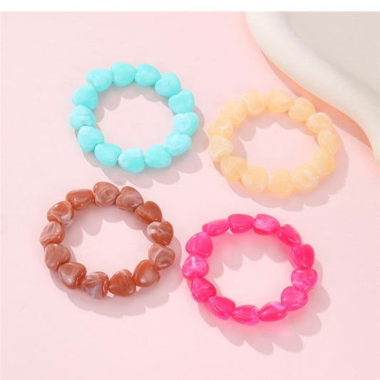 Color-block Heart Beaded Resin Stretch Bracelet