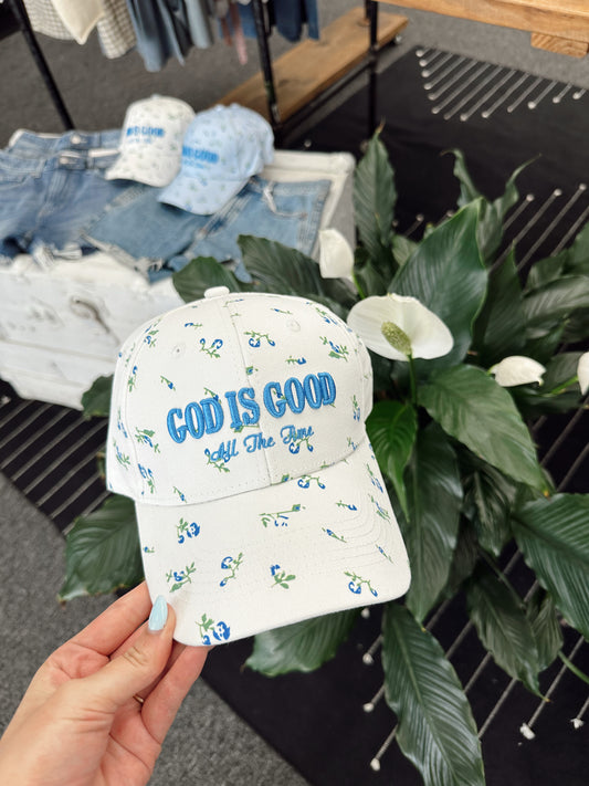 God Is Good All The Time Floral Baseball Cap
