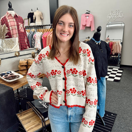 Shia Floral Knit Sweater Cardigan