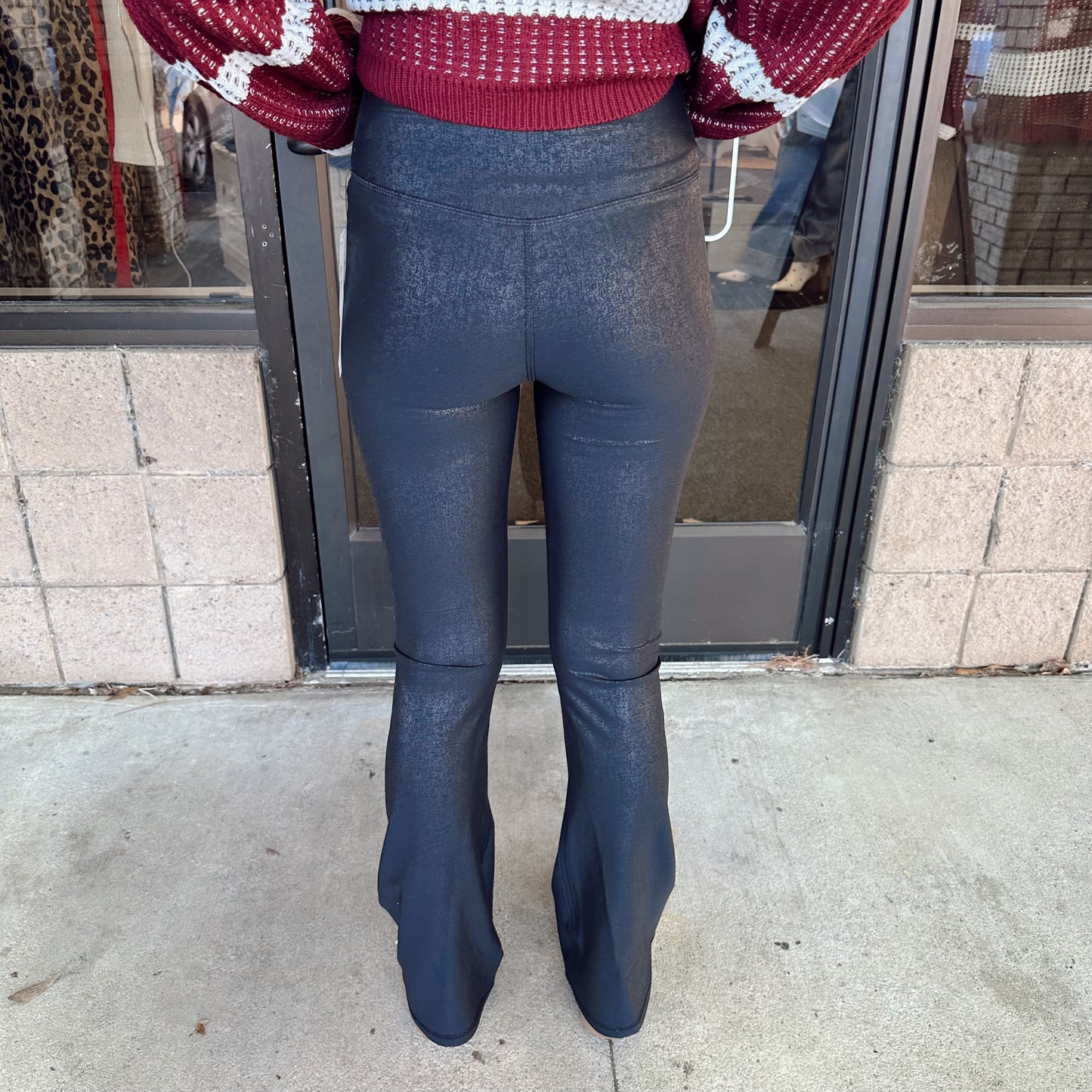 Leather Look Crossover Flared Leggings