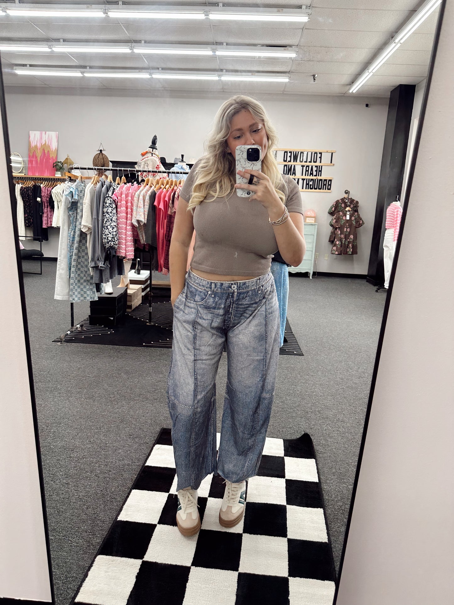Illusion Faux-Denim Like Printed Barrel Pants
