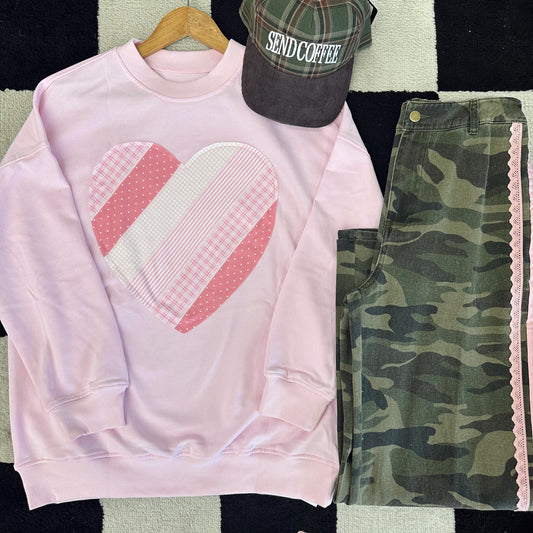 Sweetheart Patchwork Mockneck Sweatshirt