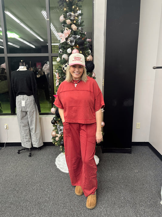 Mineral Washed Exposed Barrel Pants Set (Multiple Colors)