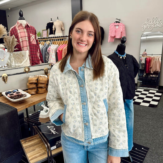 Fall Florals Quilted Denim Jacket