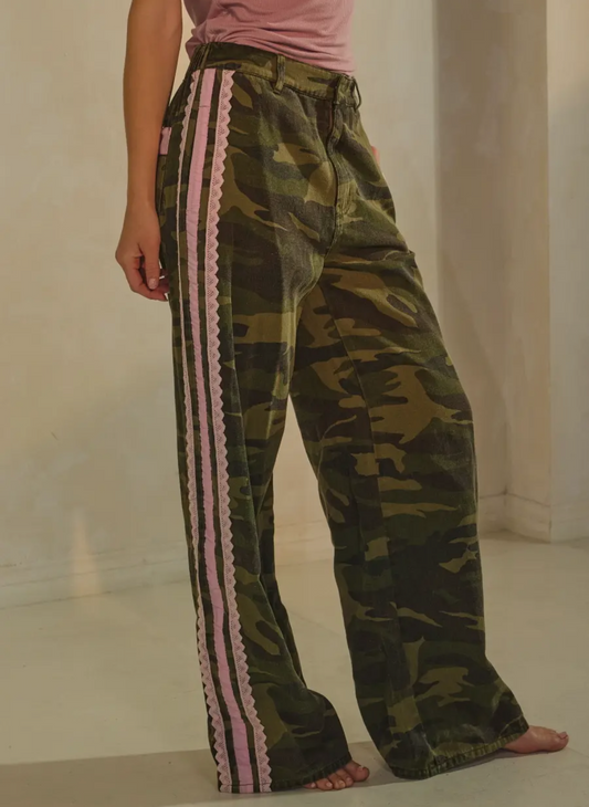 Washed Camo Printed Cotton Pants