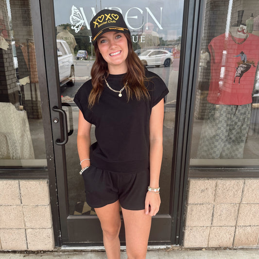Offset French Terry Cap Sleeve Top