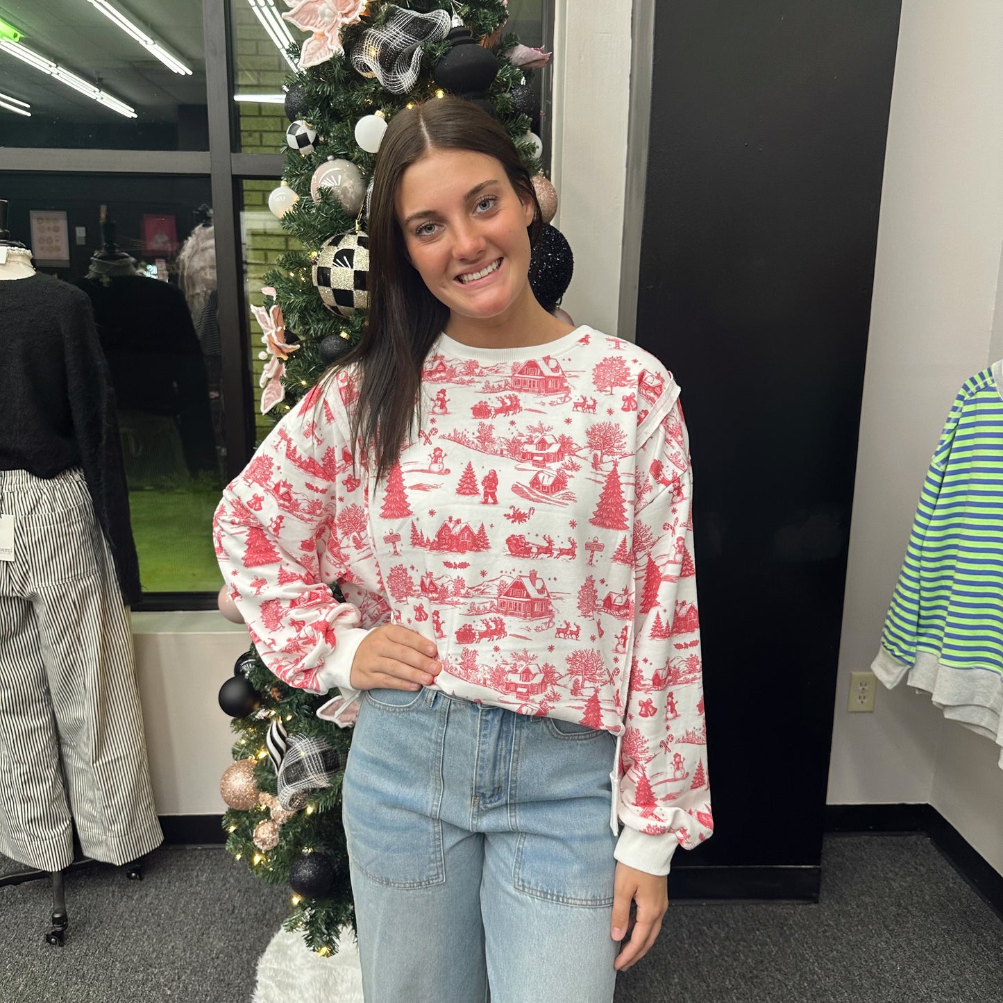 Holiday Toile Oversized Top (Multiple Colors)