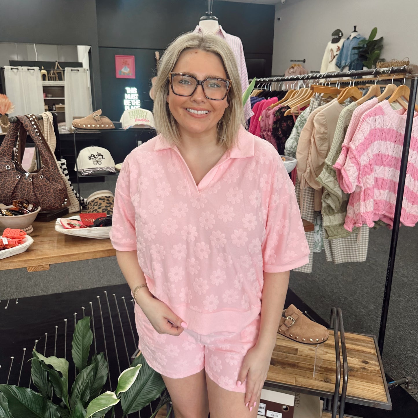 Blush Blossom Terry Cloth Knit Set