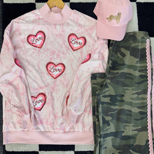LOVE Camo Sequin Patch Mockneck Sweatshirt