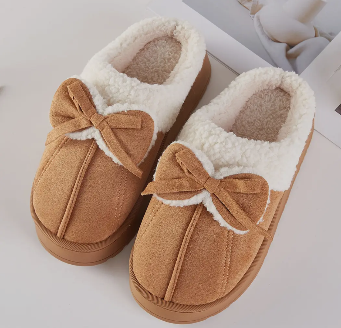 Cozy Faux Fur Lined Bow Slippers