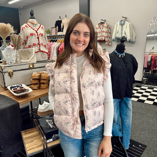 Blushing Pink Ruffle Puffer Vest