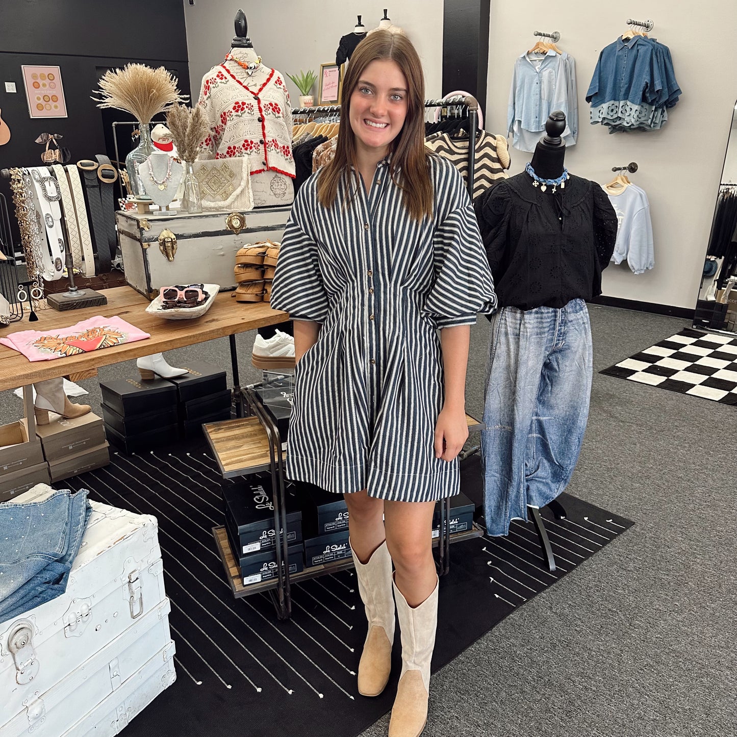 Denim Bubble Sleeve Mini Dress