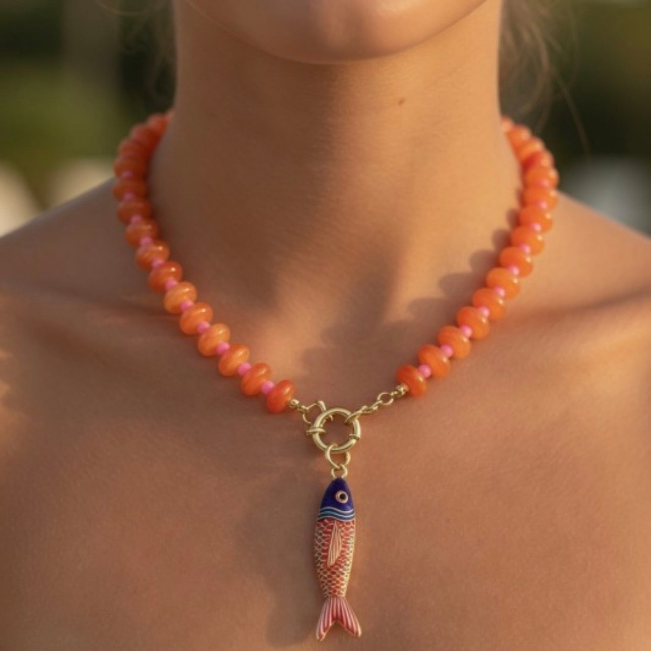 Sunset Fish Beaded Necklace