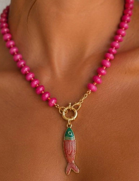 Sunset Fish Beaded Necklace
