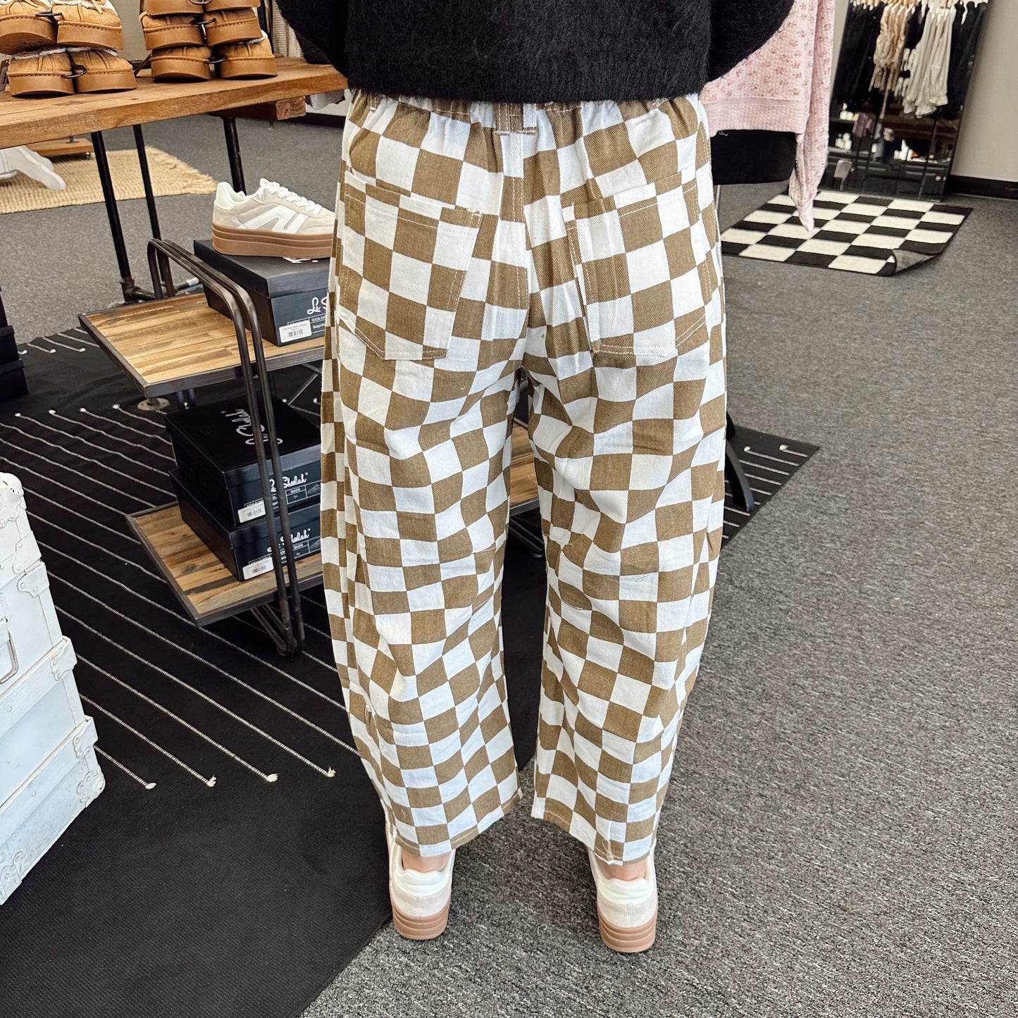 Checkered Printed Barrel Denim Pant