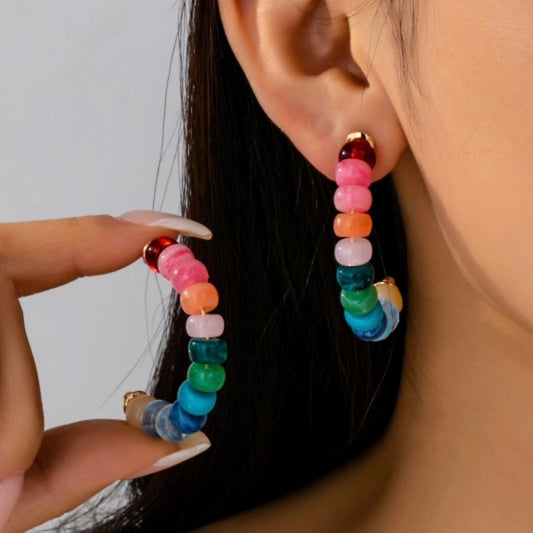 Rainbow Beaded Hoop Earrings