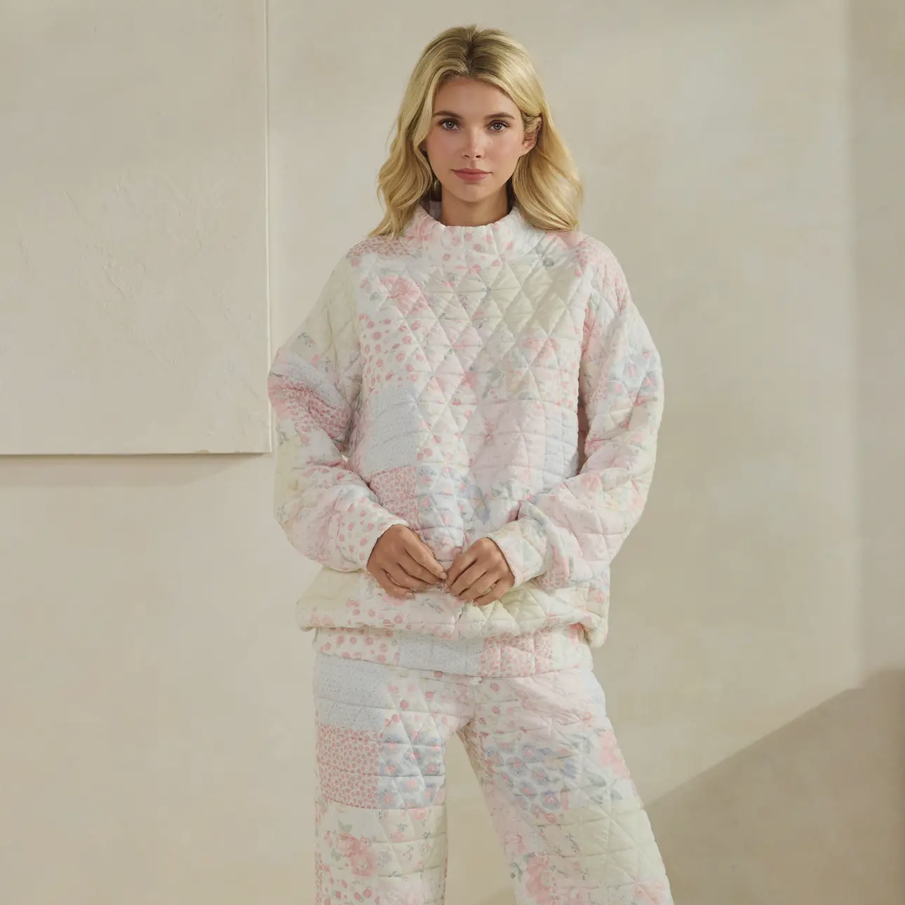Pretty In Pastel Quilted Texture Mockneck Pullover (PREORDER)
