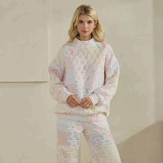 Pretty In Pastel Quilted Texture Mockneck Pullover (PREORDER)